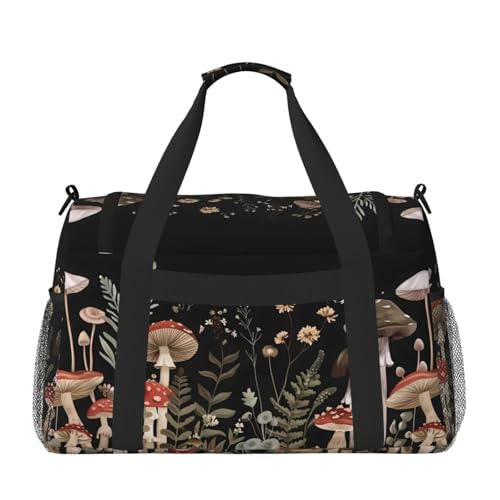 Duffle Bag Retro Mushroom Plants Leaves Travel Duffel Bags for Men Women with Adjustable Strap Carry on Gym Bag Overnight Weekender Bag2