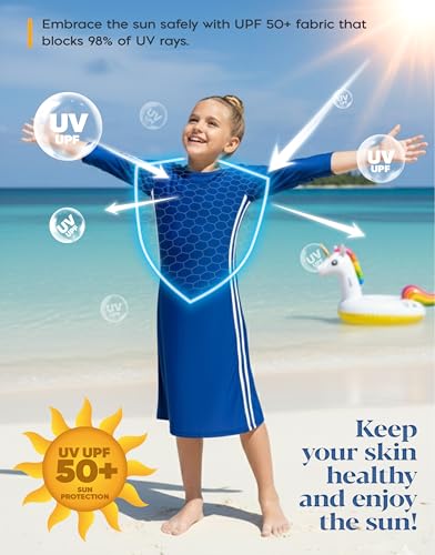 Image of Girl One Piece Modest Long Sleeve Swim Dress