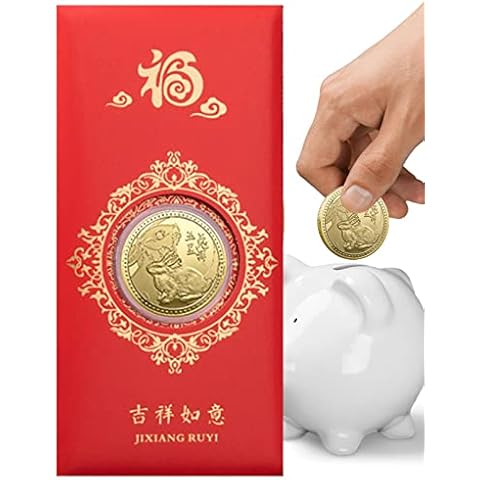 Xiaolan Red Envelopes Chinese New Year, Good Luck Red Chinese Envelopes for Money with Commemorative Coin, Chinese Money Envelopes Lucky Packet Cover