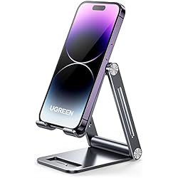 Soporte Movil Vertical UGREEN Soporte Móvil Mesa, Apoyo Teléfono Plegable Multiángulo, Soporte Teléfono Escritorio de Aluminio Compatible con iPhone 14 Pro MAX /14, Galaxy S22, Xiaomi Redmi Note 11 Pro/10 Plata
