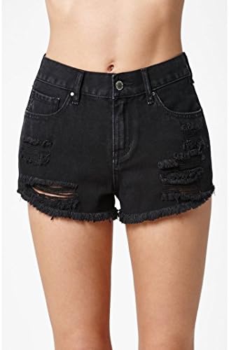 Bullhead Denim Co. Womens Bodega Black Ripped High Rise Cutoff Denim Shorts