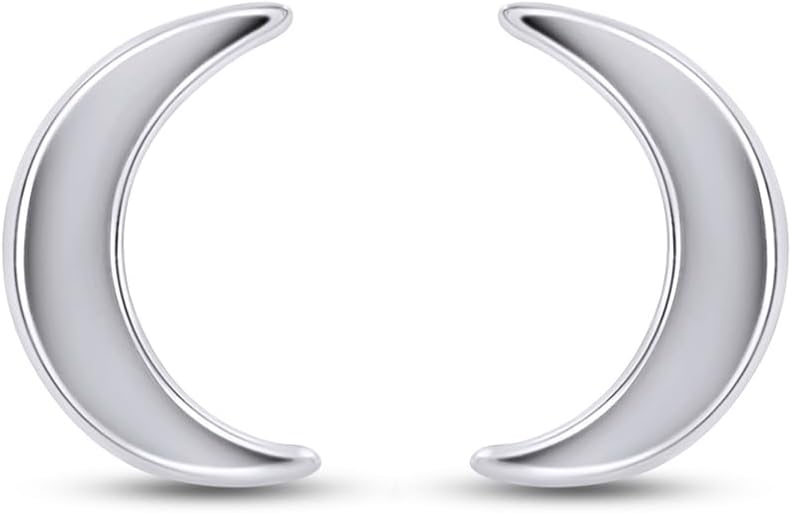 Crescent Half Moon Stud Earrings With Push Back Jewelry For Women In 14K White,Rose Or Yellow Gold Plated Sterling Silver