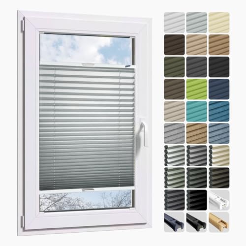 Rollmayer Plissee nach maß, Plissee mit Bohren, 14 Farben, 3 Profilfarben,Höhe 150-240 cm, Breite: 25cm-120cm, Plisseerollo Faltrollo Sichtschutz und Sonnenschutz für Fenster und Tür