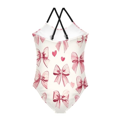 Bolaz Girls Swimsuits One-Piece Bathing Suits Multicolor Kids Sport Summer Beach Swimwear for 3-10 Years Old-Red Bow Tie2