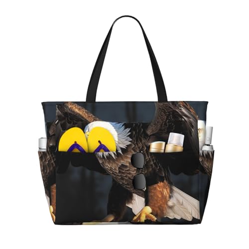 Beach Bags For Women Large Waterproof Sandproof Beach Tote Bag Lightweight Zipper Carry On Bag 3d Bald Eagle Pool Bag For Gym Travel Vocation