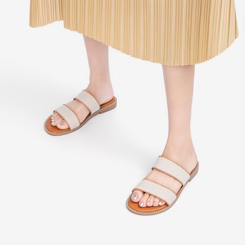 Image of Tilocow Women's Flat Sandals Two Strap Summer Dressy Studded Slide Sandals Open Toe Cute Casual Slip on Comfort Shoes for Beach Travel Daily Wear