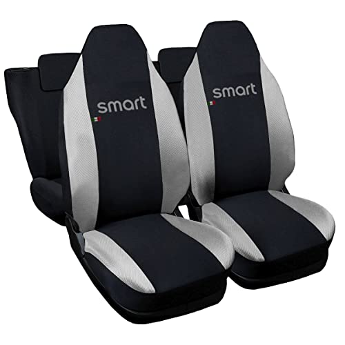 Lupex Shop Housses de siège Auto compatibles avec Le Smart ForFour, Made in Italy, Tissu Polyester, Jeu Complet de sièges Avant et arrière (Noir - Gris...