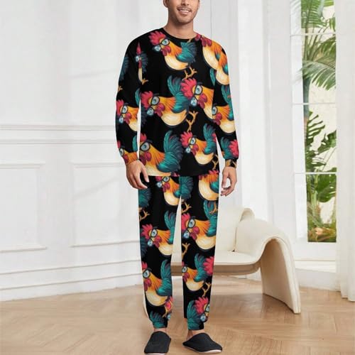 Rooster Mens Pajamas Set Long Sleeve Sleepwear Pjs Set Shirts And Bottoms Sleep Sets Loungwear2