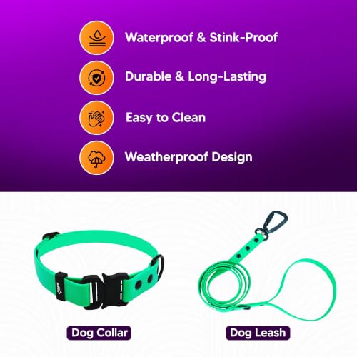 Image of Adil's Biothane Waterproof Dog Collar, Dog Leash & Collar Leash Combo | Heavy Duty TPU Coated Webbing | Adjustable Quick Release Buckle | Odour Resistant (Forest Green, M-18, Collar & Leash Combo)
