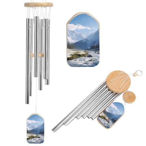 Outdoor Wind Chimes, Snowy Mountains Printed Wind Chimes,Simple Wind Chimes,Curtain Wind Chimes for Home Decoration