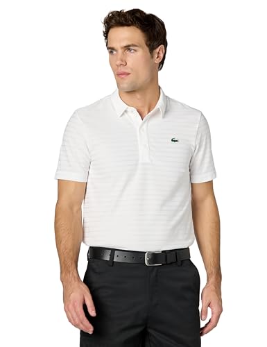 Lacoste Men's Textured Breathable Golf Polo Shirt, White, XX-Large