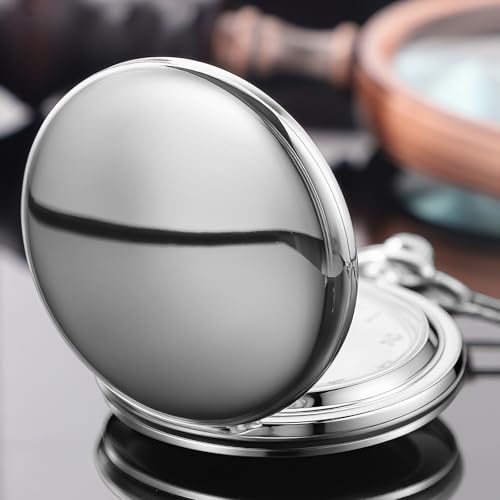 Image of Tiong Pocket Watch Vintage Quartz Pocket Watches with Chain Christmas Graduation Birthday Gifts Father's Day(Silver)