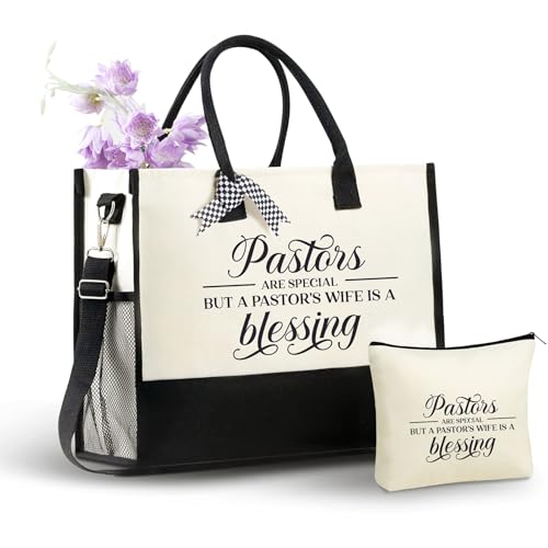 Image of InnoBeta Pastor Wife Appreciation Gifts Canvas Tote Bag for Women with Top Zipper Shoulder Strap