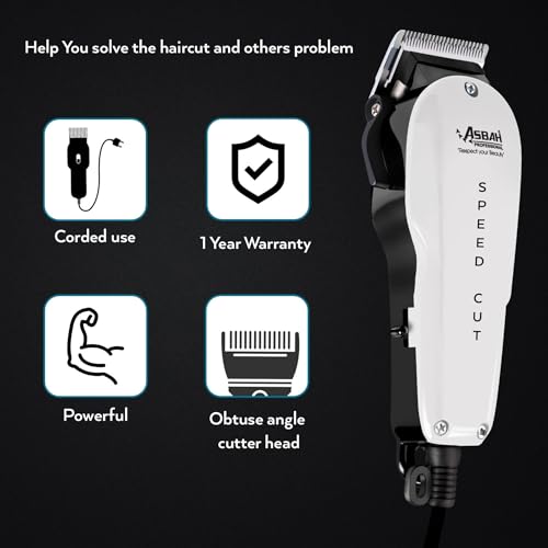 Image of ASBAH Professional Speed Cut Hair Clipper for Men - Precision Cutting Blades, Adjustable Taper Lever, 8 Guide Combs,Barber & Salon Hair Cutting Machine-1 Year Warranty with Lifetime Repairs & Services