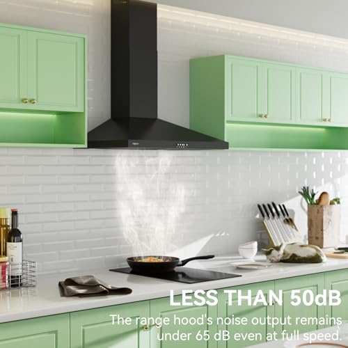 Image of magicplux Wall Mount Range Hood 30 inch, 380 CFM Kitchen Hood With Ducted /Ductless Convertible, 3 Speed Exhaust Fan with LED light, Balck