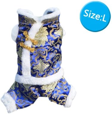 Shopready Chinese Traditional Style Costume Dog Clothes Winter Pet Hoodies for New Year -Blue (Large)