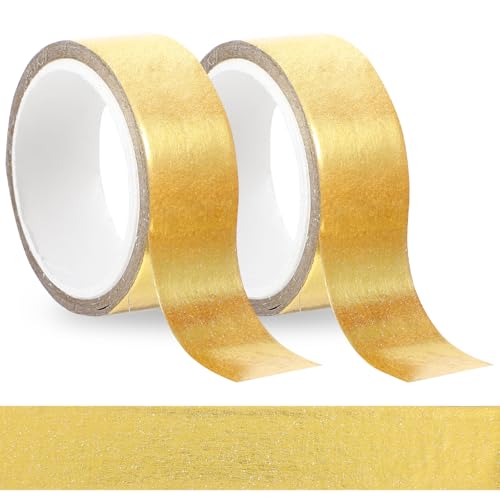 Ymapinc 2 Rolls Gold Tape, Mirror Decorative Tape for Crafts, Shiny Metallic Gold Electrical Tapes for Wall Decor, TV Frame, Gift Wrapping 0.59In × 16.4Ft (5m)