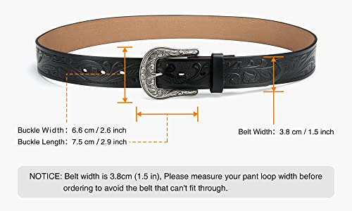 Black Western Belts For Women, Cr 1.5" Leather Cowgirl Belt For Jeans, Cowboy Country Belt For Women With Big Vintage Buckle #TOP4
