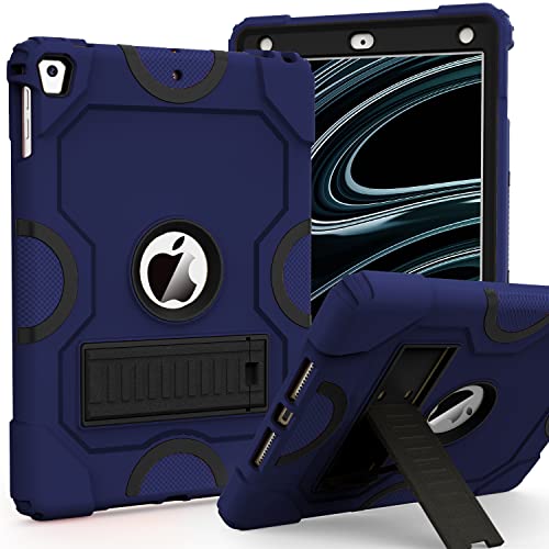 ZoneFoker Schutzhülle für iPad 6. / 5. Generation (9,7 Zoll, Modell 2018/2017), strapazierfähig, stoßfest, robuste Schutzhülle für iPad 9,7 Zoll 2018/2017 (Marineblau + Schwarz) Cover