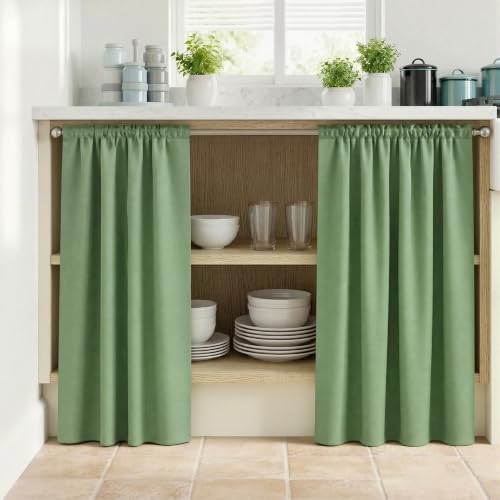 Image of KOUFALL Bathroom Curtains Window, Short Blackout Boho Curtain for Bedroom, Wide 34 x Long 24 Inch, Sage Green