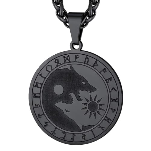 Richsteel Yin Yang Wolf Pendant Necklace for Men Nordic Wolfish Necklaces Viking Punk Jewelry