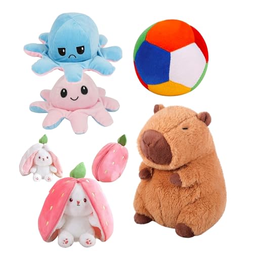 Image of EITHEO Octopus Soft Ball Bunny Capybara Pack 4 Soft Plush Stuffed Animals for Kids Boys Girls | Gift Set