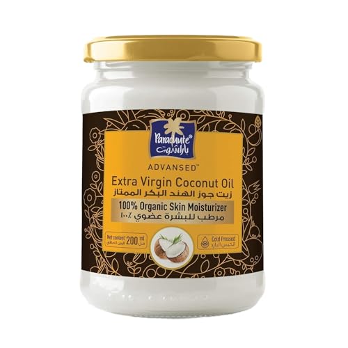 Image of Parachute Advansed SkinPure 100% Organic Extra Virgin Coconut Oil |Face & Body Oil Moisturizer| For Youthful, Radiant Skin| Blemish Free, Glowing Skin |Cold Pressed | 6.7 fl.oz | Glass Jar