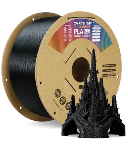 Image of OVERTURE PLA Filament 1.75mm, Neatly Wound 3D Printer Filament 2kg Spool (4.4lbs), Dimensional Accuracy + /- 0.02 mm, Fit Most FDM 3D Printers (Black 2KG-1 Pack)