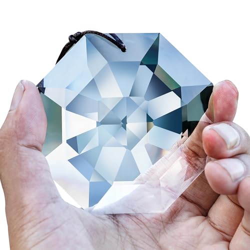 HDCRYSTALGIFTS Grande prisma ottagonale di cristallo con perle, acchiappasogni per decorazione della finestra, prisma arcobaleno, ciondolo a sospensione (80mm, trasparente)