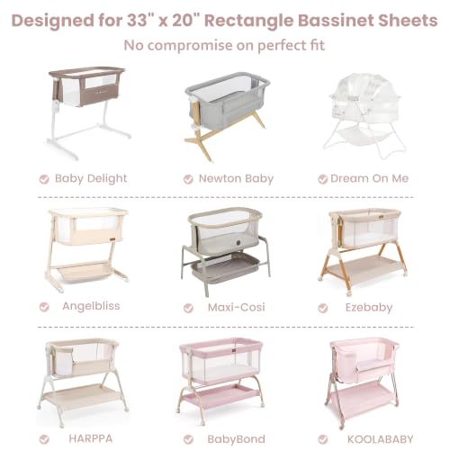 Image of Baby Bedside Bassinet Sheets Fitted, 33 inchx20 inch Compatible with Baby Delight Dream On Me & Most Rectangle Bedside Sleeper Bassinet Mattresses, Super Soft Microfiber Pink Bear