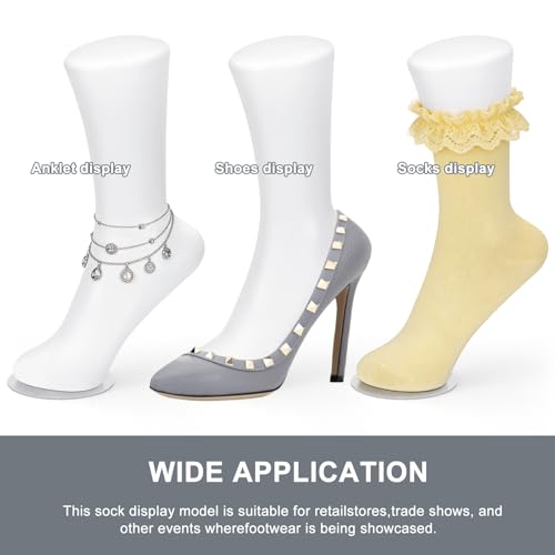 2-Pack White Mannequin Foot Display - Realistic Magnetic Sock Model & Ankle Bracelet Short Sock Display Stand Female Foot Model for Retail, Photography, Jewelry Ankle Chain