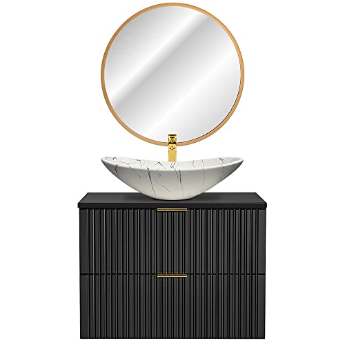 Lomadox Waschplatz Set, 81cm, mit marmoriertem Aufsatzbecken und LED-Spiegel, matt schwarz mit gerillter Front, B/H/T ca. 80,6/200/46,5 cm Lomadox Waschplatz Set, 81cm, mit marmoriertem Aufsatzbecken und LED-Spiegel, matt schwarz mit gerillter Front, B/H/T ca. 80,6/200/46,5 cm