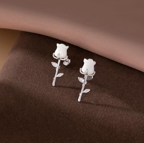 Reffeer Solid 925 Sterling Silver Rose Flower Stud Earrings for Women Teens CZ Flower Stud Earrings Drops Spring Earrings4