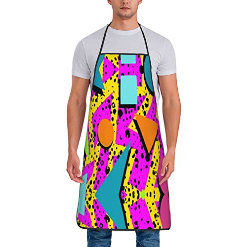 Retro 80S 90S Geometric Aprons Waterproof Chef Apron Bib Aprons For Women Men Kitchen Cooking Baking Gardening Bbq #TOP1