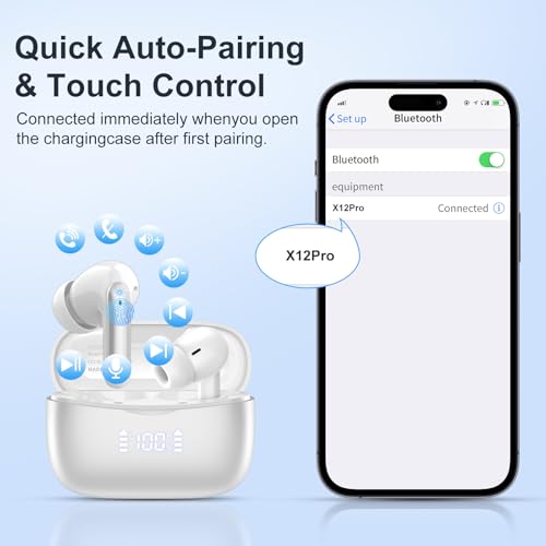 Image of Wireless Earbuds, HiFi Sound Bluetooth 5.3 Headphones with 4 ENC Noise Mic, 56H Playtime Ear Buds with LED Display, USB-C, IPX7 Waterproof Wireless Headphones for Sports Workout