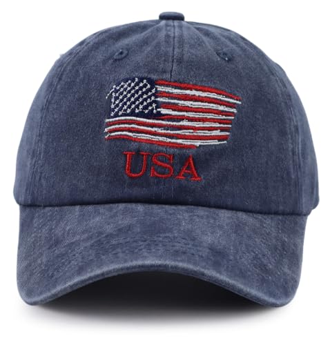 Image of American Flag Hats for Men Women, Embroidered Adjustable Cotton USA Baseball Cap
