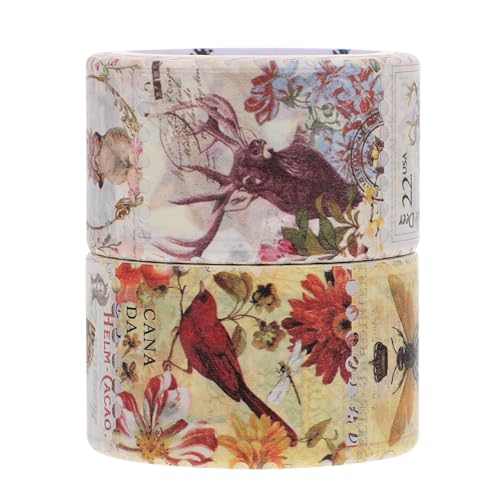 Healeved Cinta Adhesiva Washi Tape 2 Rollos 25Mm X 5m Calcomanías Portátiles Decoración DIY Retro para Cuadernos y Diarios Material Washi Seguro Adecuado para Manualidades y Scrapbooking