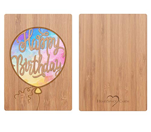Happy Birthday Card By Heartspace, Birthday Balloon Design: Premium Wooden Greeting Cards Handmade From Sustainable Real Bamboo Wood #TOP2
