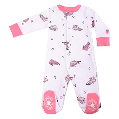 Image of Converse Baby Boys Chuck Taylor Sneakers Logo Print Sleep & Play Footed Coverall (Bright Pink Lemonade(568725-A8R)/White, 6 Months)