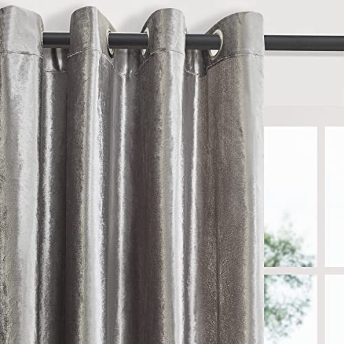 Bulbul Silver Grey Curtains 95 Inch Length- Living Room Velvet Blackout Window Drapes Thermal Insulated Room Darkening Decor Grommet Curtains For Bedroom Set Of 2 Panels #TOP1
