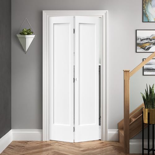 Puerta de clóset de 1 panel abatible con bisagras, MDF compuesto pintado en blanco de 24 in. x 80 in. con kit de herrajes miniatura 2