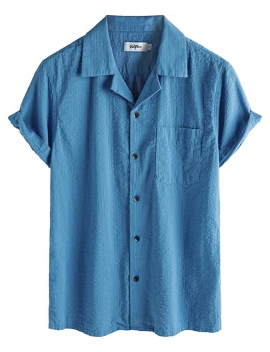 Image of VATPAVE Mens Striped Summer Shirt Casual Button Down Short Sleeve Beach Shirts Cotton Shirts for Men