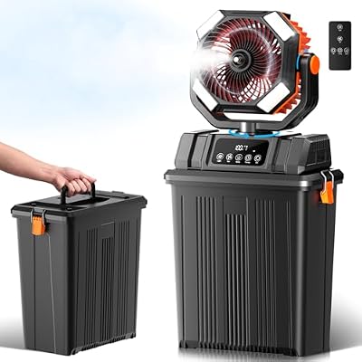 Etholzon 40000mAh Misting Fans for Outside, 15L Large Tank Portable Misting Fan, Battery Powered Outdoor Mister Fan with Remote & LED Light, Wide 270° Coverage for Camping Patio Backyard