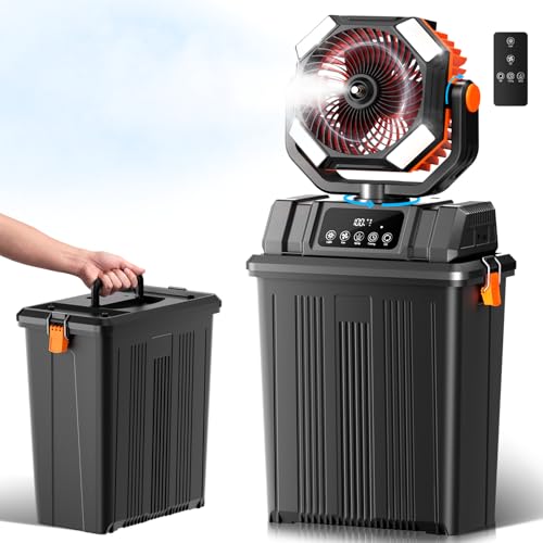 Etholzon 40000mAh Misting Fans for Outside 15L Large Tank Portable Misting Fan Battery Powered Outdoor Mister Fan with Remote & LED Light Wide 270 Coverage for Camping Patio Backyard