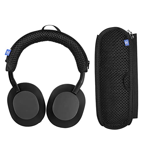 Stirnband-Abdeckung Schutz für Sony WH-1000XM5 Kopfhörer, Reißverschluss-Headset, Kopfband, Kissen, Ersatz mit Schlüsselbandschlaufe (kariert) Schwarz Cover