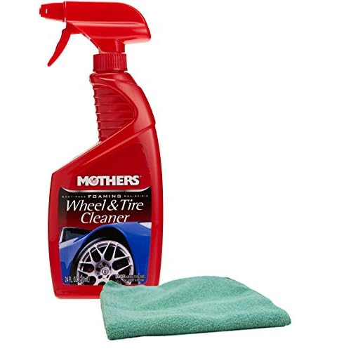 Mothers Foaming Wheel & Tire Cleaner (24 oz.) Bundle with Microfiber Cloth (2 Items)