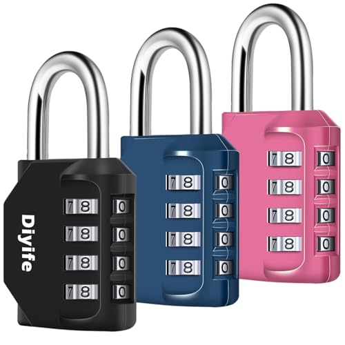 [3 Pièces] 4-Digit Cadenas à Combinaison, Diyife Serrure Combinée Imperméabiliser, Métal étanche et Fermoir Combiné en Acier Plaqué, pour L'école, Casiers, Gym (Noir, Bleu Marine, Rose)