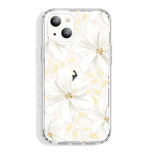 Coque iPhone 14 transparente motif fleurs blanches idée cadeau idéale pour femmes et filles