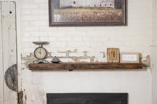 Modern Timber Craft Reclaimed Wood Fireplace Mantel Shelf | Solid Rustic American Barnwood with Floating Shelf Brackets | 2.75" Thickness | 60" L x 8" D, Unfinished - Thumbnail 2
