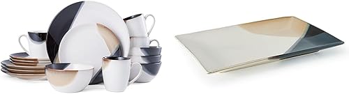 Gourmet Basics by Mikasa Caden - Juego de vajilla rectangular de 16 piezas, servicio para platos rectangulares de 4 y 13.75 pulgadas